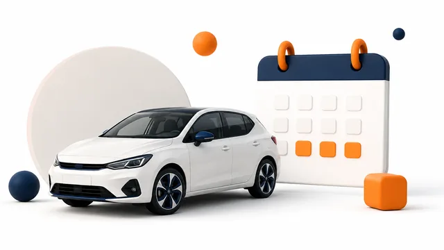 Citadine blanche et calendrier — location de voiture courte durée en Tunisie